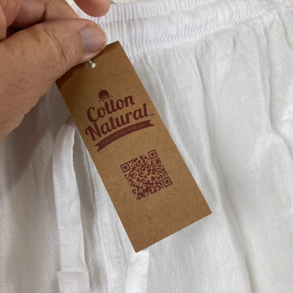 NWT Cotton Natural Sz L Wide Leg Pants White Organic Pima Cotton Boho Beach - Picture 6 of 7